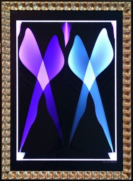 Painting and digital print 82 x 112 cm, Woodframe multiple RGB LED animation approx. 7 Kg