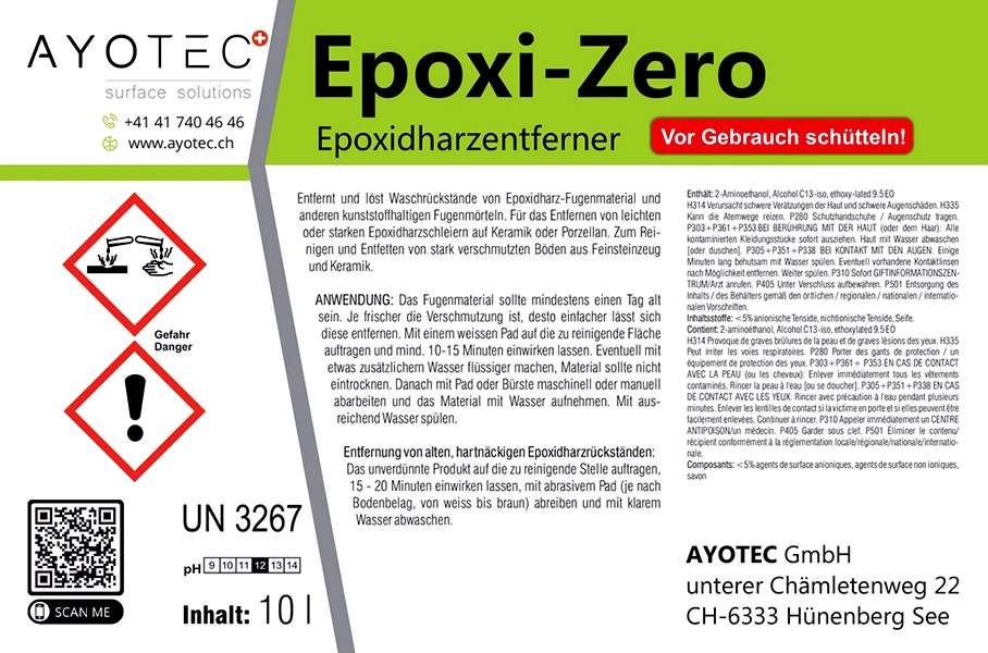 Epoxy-Zero | Entfernt Waschrückstände von Epoxidharz-Fugenmaterial und anderen kunststoﬀhaltigen Fugenmörteln.