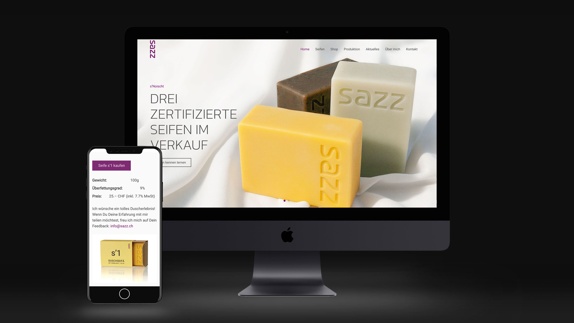 Onlineshop für das sazz Seifenatelier in Zürich