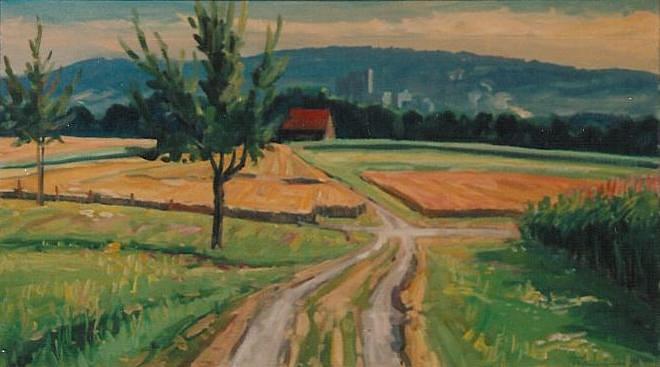 Felder bei Weinfelden Ölbild von Richard Wannenmacher 1990 70x40cm Nr.424