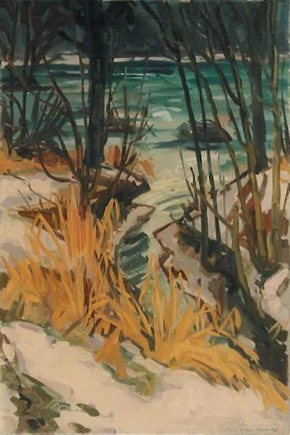 Herbst am Bichelsee Ölbild von Richard Wannenmacher 1973 100x36cm Nr.454