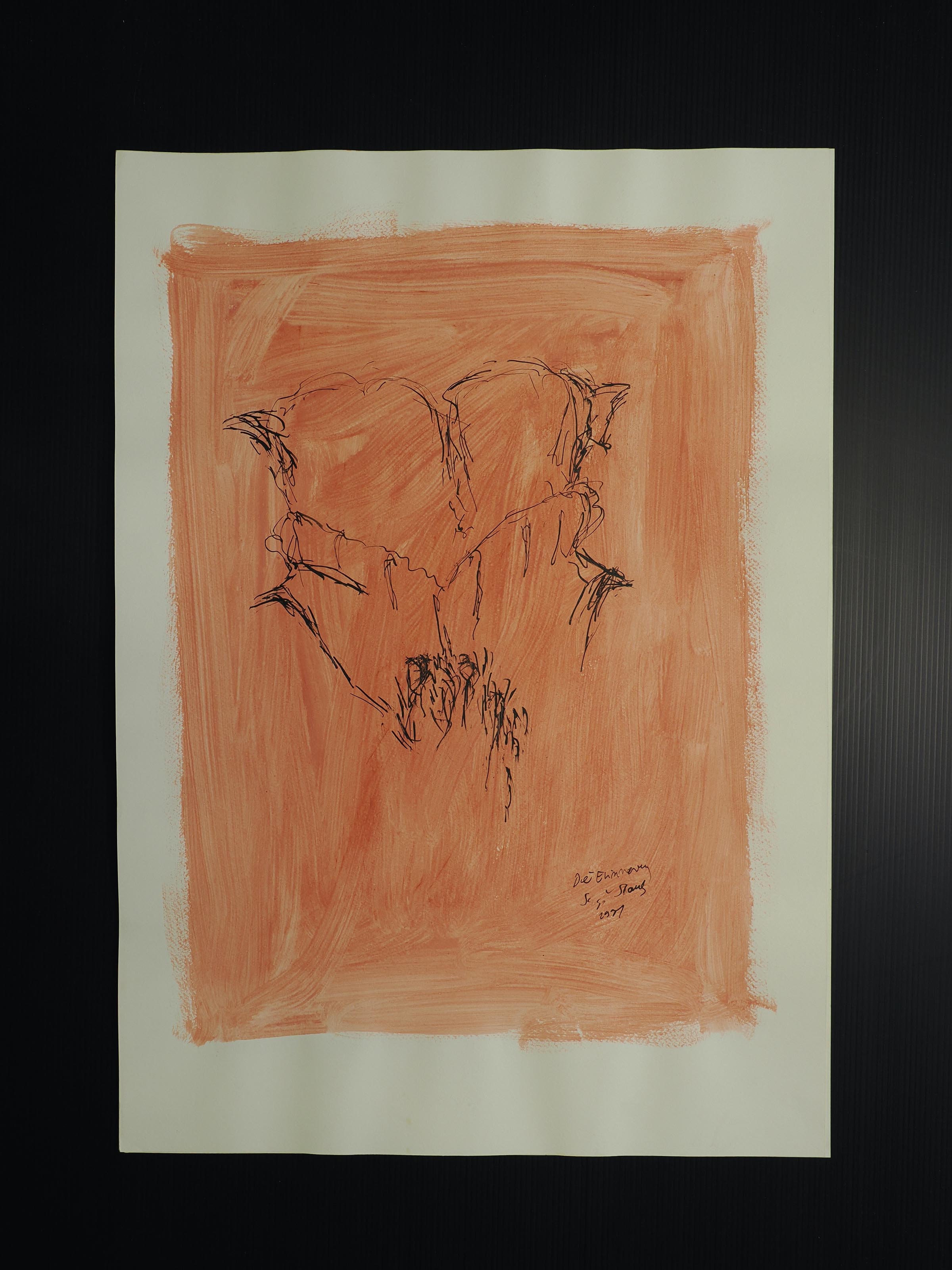 Tusche, Tempera auf Papier. 50 x 70 cm.