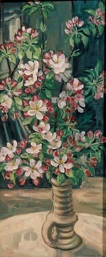 Apfelblüten Ölbild von Richard Wannenmacher 1990 30x70cm Nr.357