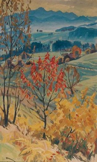 Herbst in Waldstatt Ölbild von Richard Wannenmacher 1983 40x65cm Nr.587