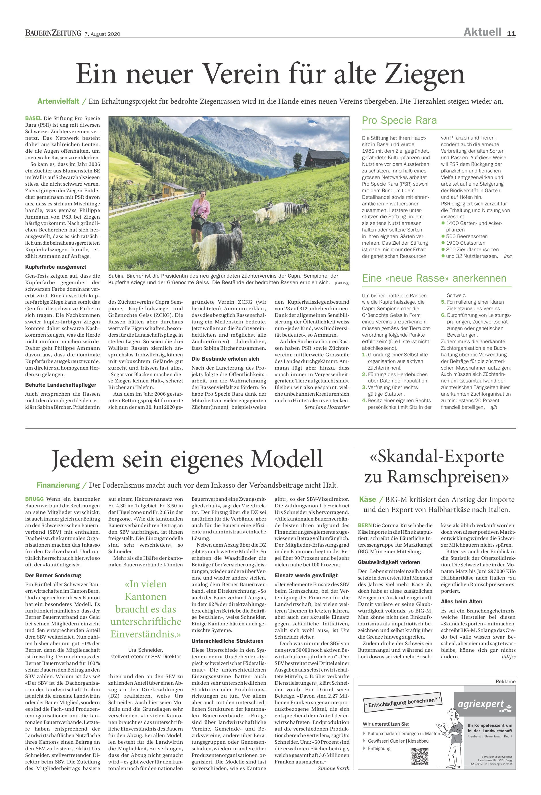 Bauernzeitung - Ein neuer Verein fr alte Ziegen _07082020jpg