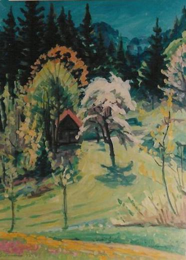 Frühling auf dem Sitzberg Ölbild von Richard Wannenmacher 1995 45x60cm Nr.896