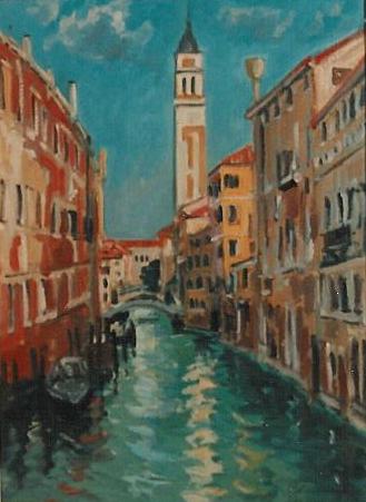 Kanal in Venedig Ölbild von Richard Wannenmacher 1982 30x40cm Nr.611
