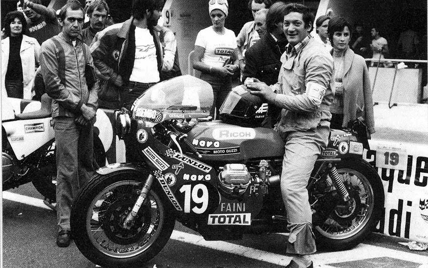 Guzzi V7 Sport & Luciano Gazzola (left, standing) and Bruno Scola at the French Bol d'Or