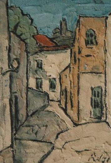 Altstadt Zementbild von Richard Wannenmacher 1991 20x28cm Nr.1169