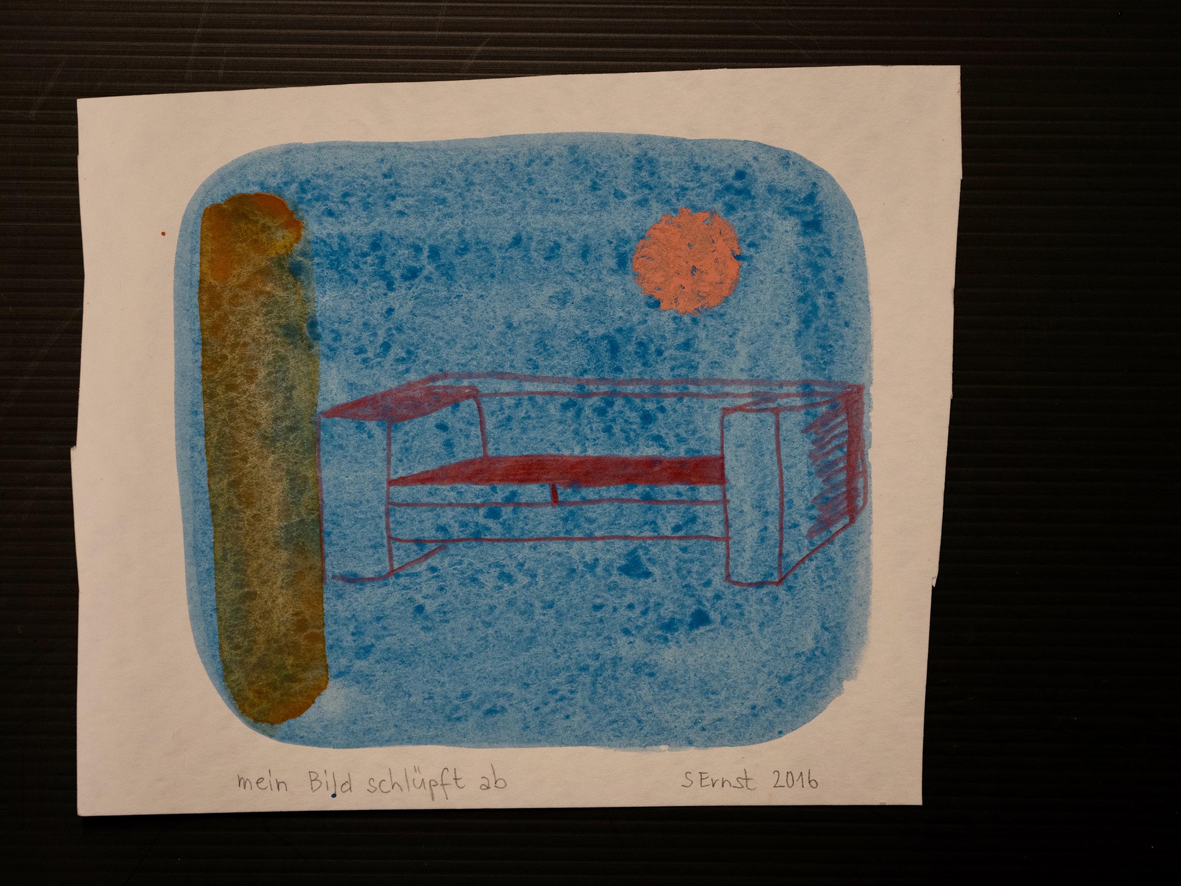 Aquarell, Farbstift, Ölkreide auf Papier. 17.5 x 20 cm.