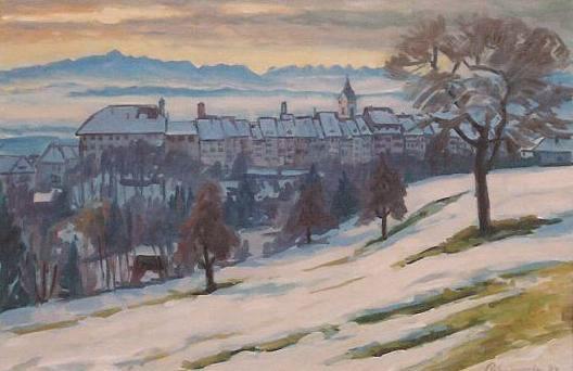 Wintermorgen in Wil Ölbild von Richard Wannenmacher 1994 60x40cm Nr.850