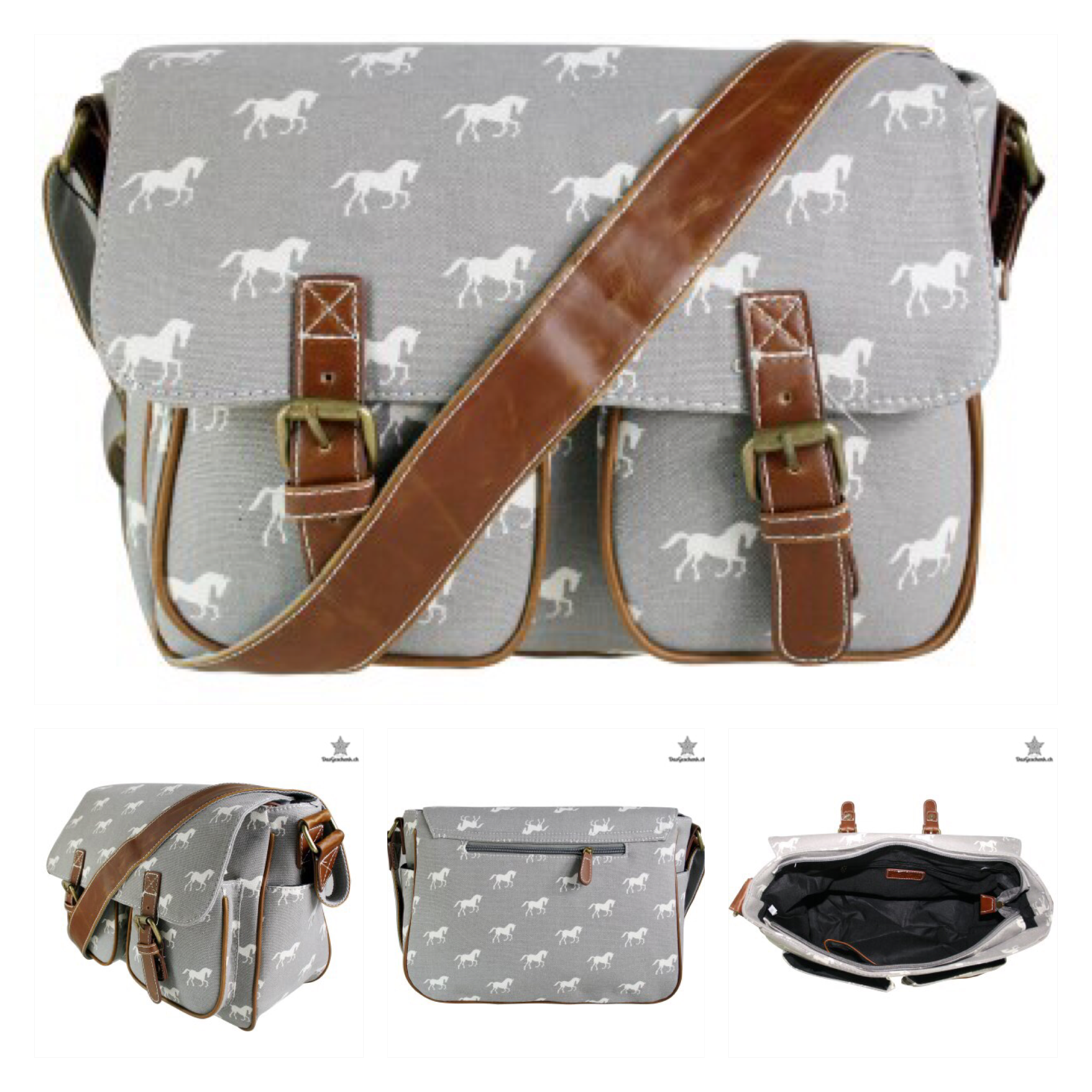 Schultertasche/Crossbody-Bag aus hochwertigem Leinen/Kunstleder mit "Pferdeprint"