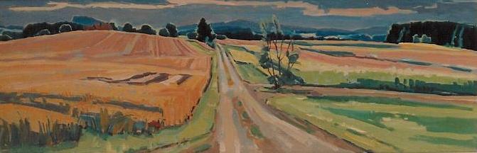 Felder im Thurgau Ölbild von Richard Wannenmacher 1973 120x40cm Nr.681