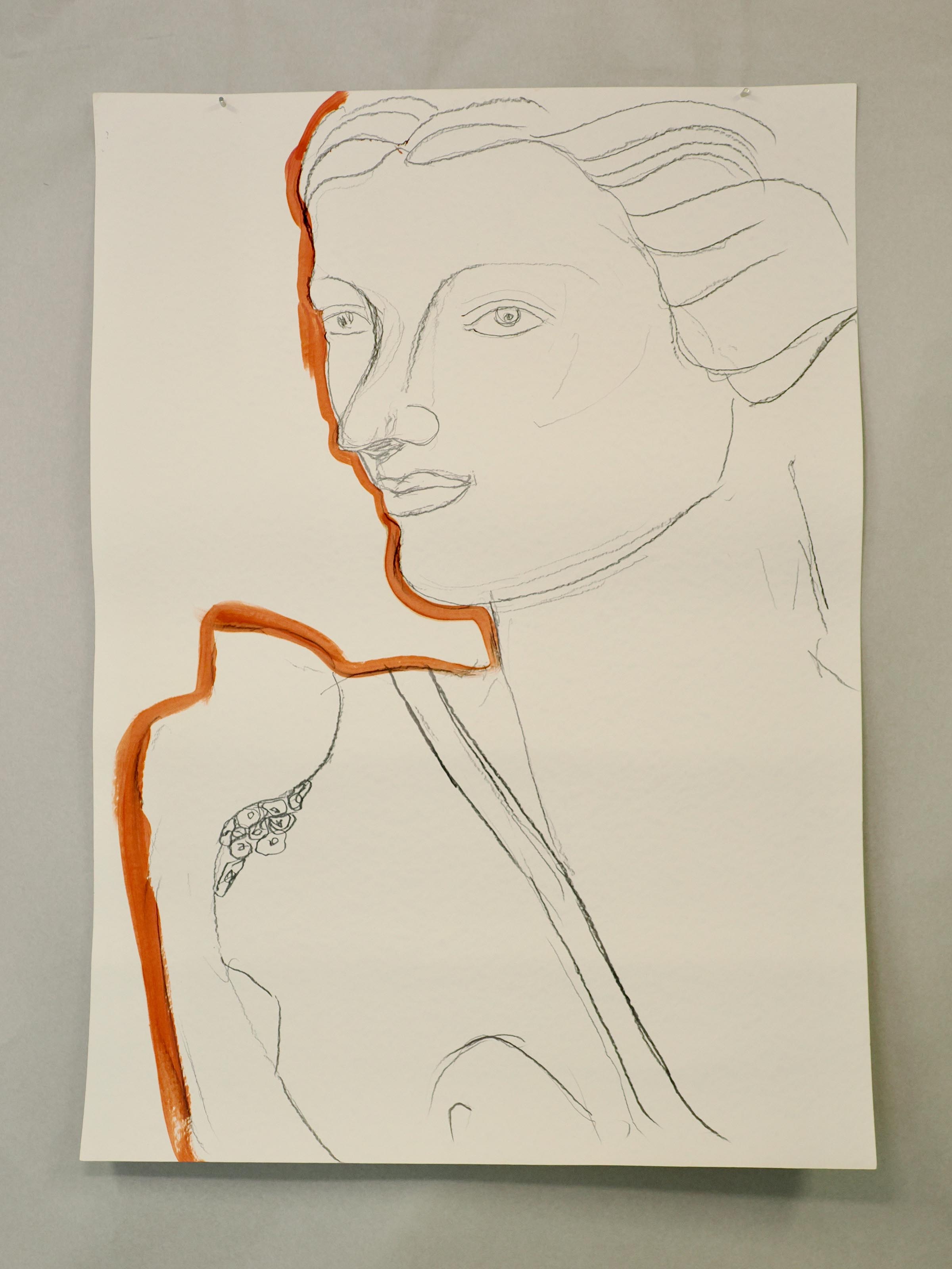 Bleisteift, Ölfarbe auf Papier. 102  x 73 cm.