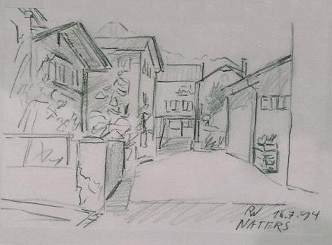 Naters Zeichnung (Bleistift) von Richard Wannenmacher 1994 24x17cm Nr.59