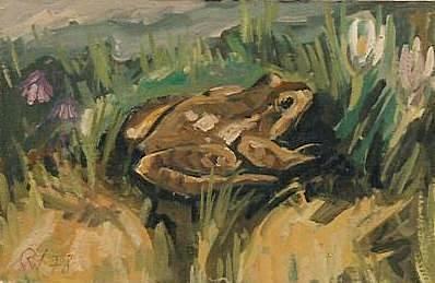 Frosch Ölbild von Richard Wannenmacher 1978 18x12cm Nr.811