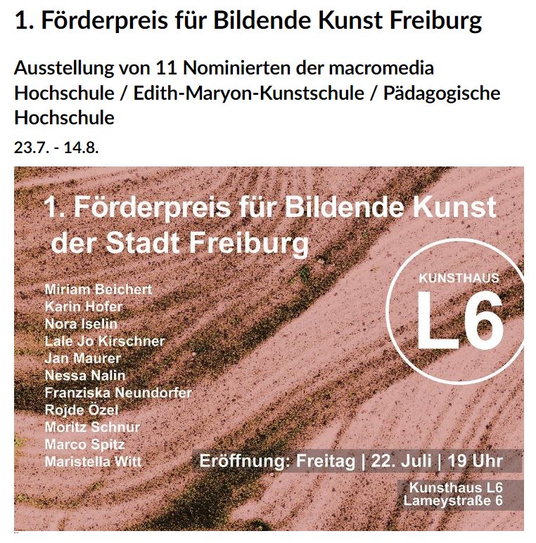 Nominierung zum 1. Förderpreis für Bildende Kunst der Stadt Freiburg i.B. Deutschland