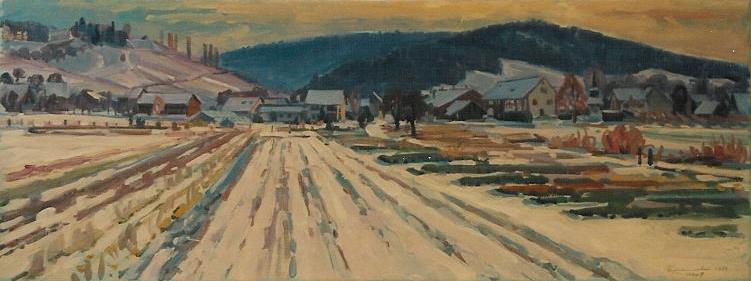 Winter in Tannegg Ölbild von Richard Wannenmacher 1985 60x50cm Nr.570