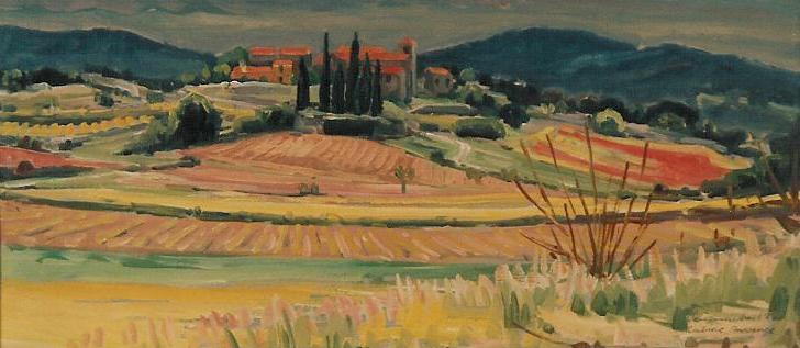 Felder in Provence Ölbild von Richard Wannenmacher 1980 60x30cm Nr.607