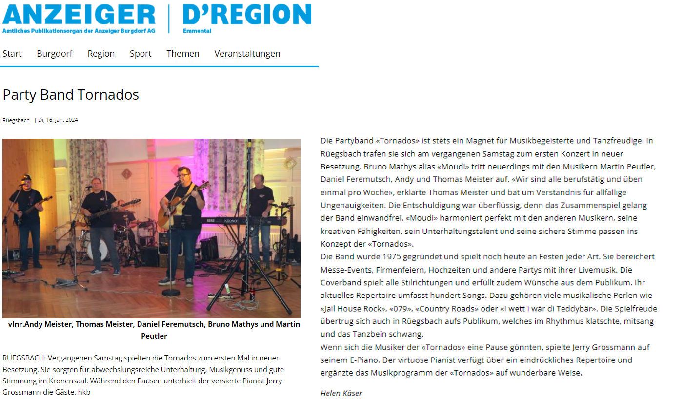 Bericht in «D'Region» zu unserem Jahresstart in der Krone Rüegsbach