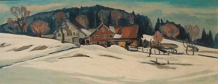 Winter im Tannzapfenland (Buchholz) Ölbild von Richard Wannenmacher 1993 52x72 Nr.405
