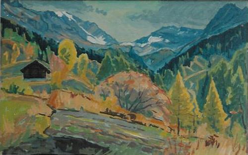 Herbst im Leukerbad Ölbild von Richard Wannenmacher 1972 65x42cm Nr.861