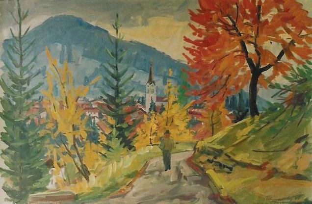 Herbst in Oberranfen Ölbild von Richard Wannenmacher 1984 60x41cm Nr.68