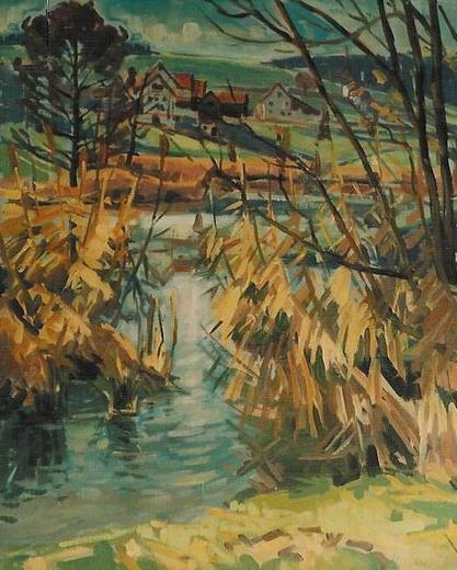 Kanal bei Ifwil Ölbild von Richard Wannenmacher 1980 45x37cm Nr.82