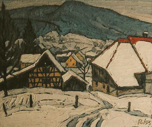 Winter in Wettingen Zementbild von Richard Wannenmacher 1995 72x63 cm Nr.1098