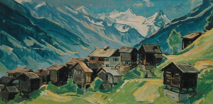 Val d'Anniviers Ölbild von Richard Wannenmacher 1972 80x40cm Nr.865