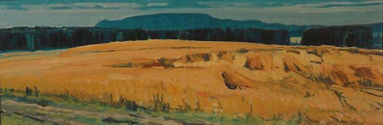 Felder bei Münchwilen Ölbild von Richard Wannenmacher 1972 102x36cm Nr.555