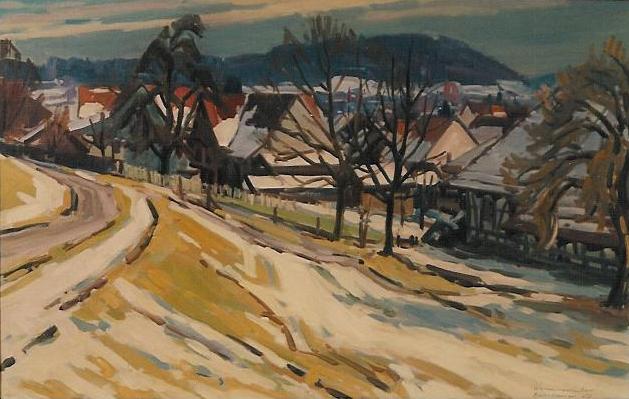 Winter in Bischofszell Ölbild von Richard Wannenmacher 1978 45x60cm Nr.480