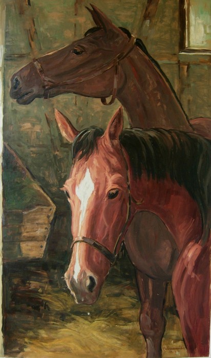 Pferde vom Löwen Ölbild von Richard Wannenmacher 1964 75x122cm Nr.931