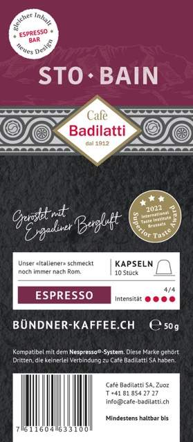 Badilatti Cafè, STO-BAIN, Nespresso®-kompatible Kapseln (ehemals Espresso)