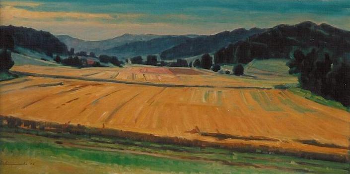 Felder bei Littenheid Ölbild von Richard Wannenmacher 1991 80x40cm Nr.467