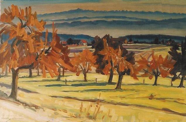 Herbsttag in Hörstetten Ölbild von Richard Wannenmacher 1980 60x40cm Nr.67