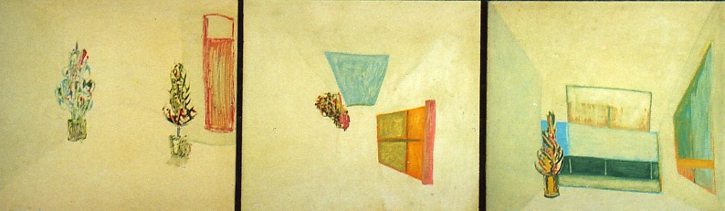 Triptychon. Oel-Eitempera auf Sperrholz. Jede Tafel 16.5 x 18 cm. (Privatbesitz)