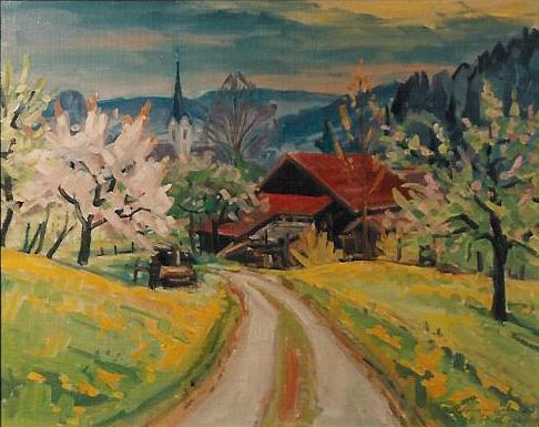 Frühling in Bichelsee Ölbild von Richard Wannenmacher 1995 40x50cm Nr.402 (verkauft)