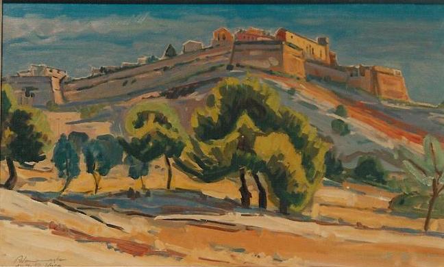 Zitadelle auf Ibiza Ölbild von Richard Wannenmacher 1980 50x30cm Nr.606
