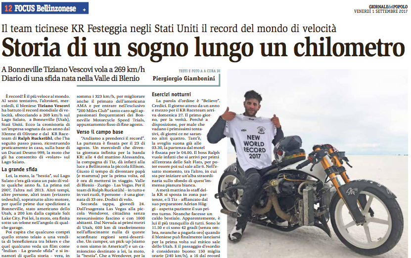 4.09.2017: First media coverage article by 'Giambo' in GIORNALE del POPOLO 1st Sep-17