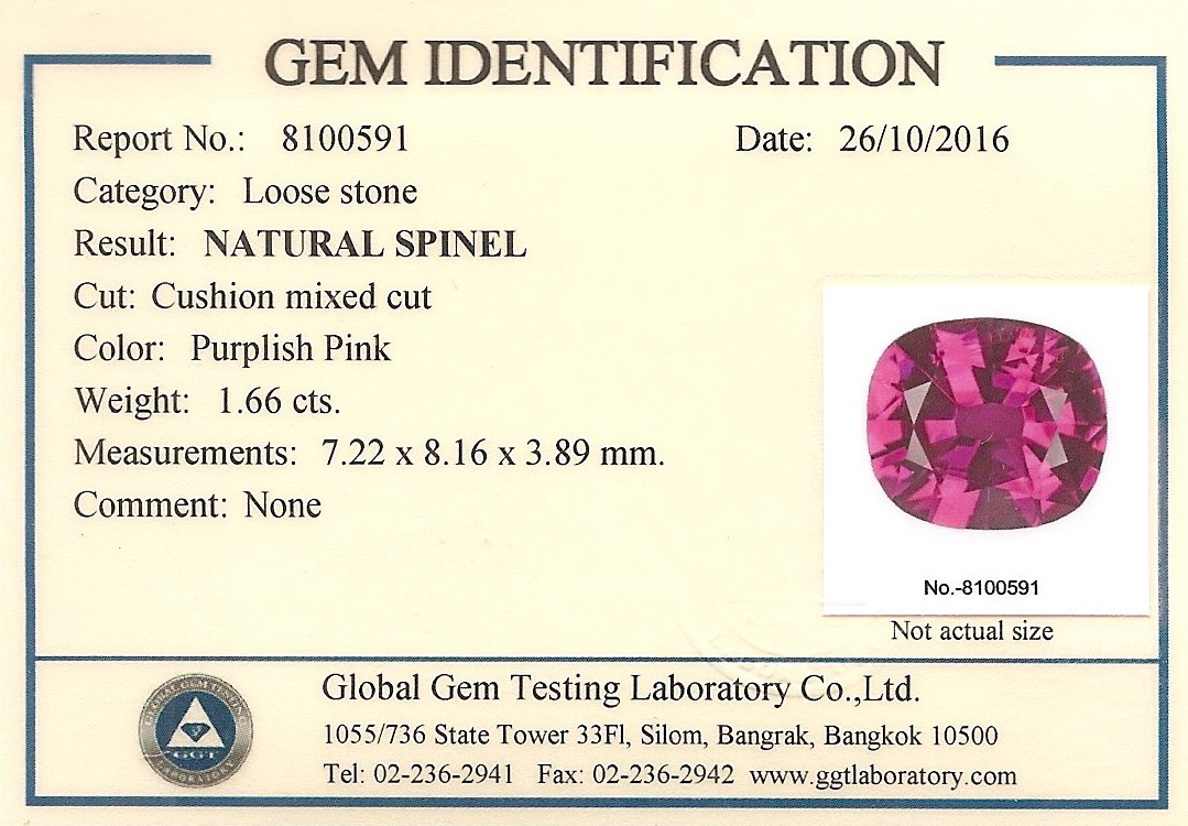 Natural Spinel 1.66 ct. with certification