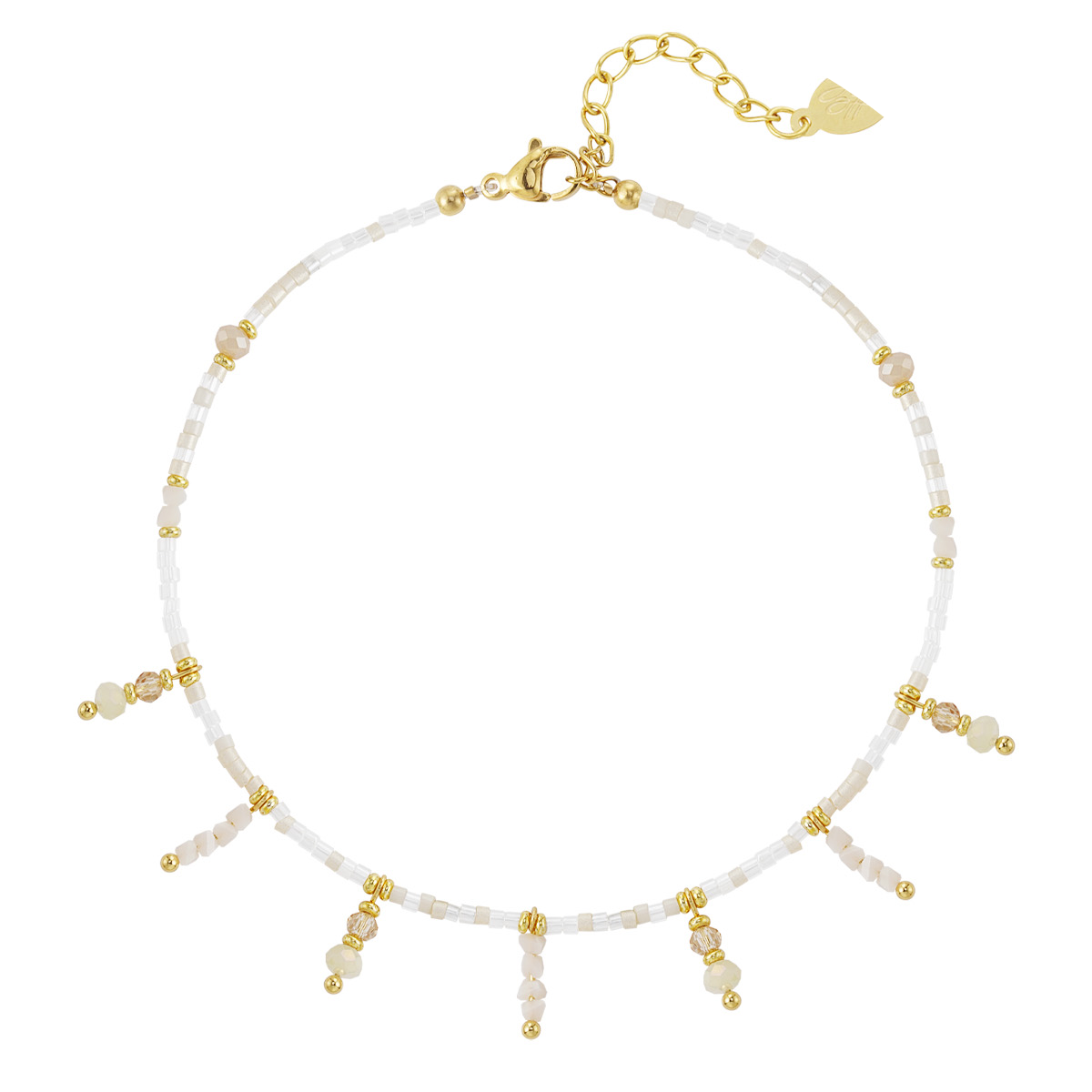 Edelstahl - Fusskette mit Perlenanhängern - weiß/gold