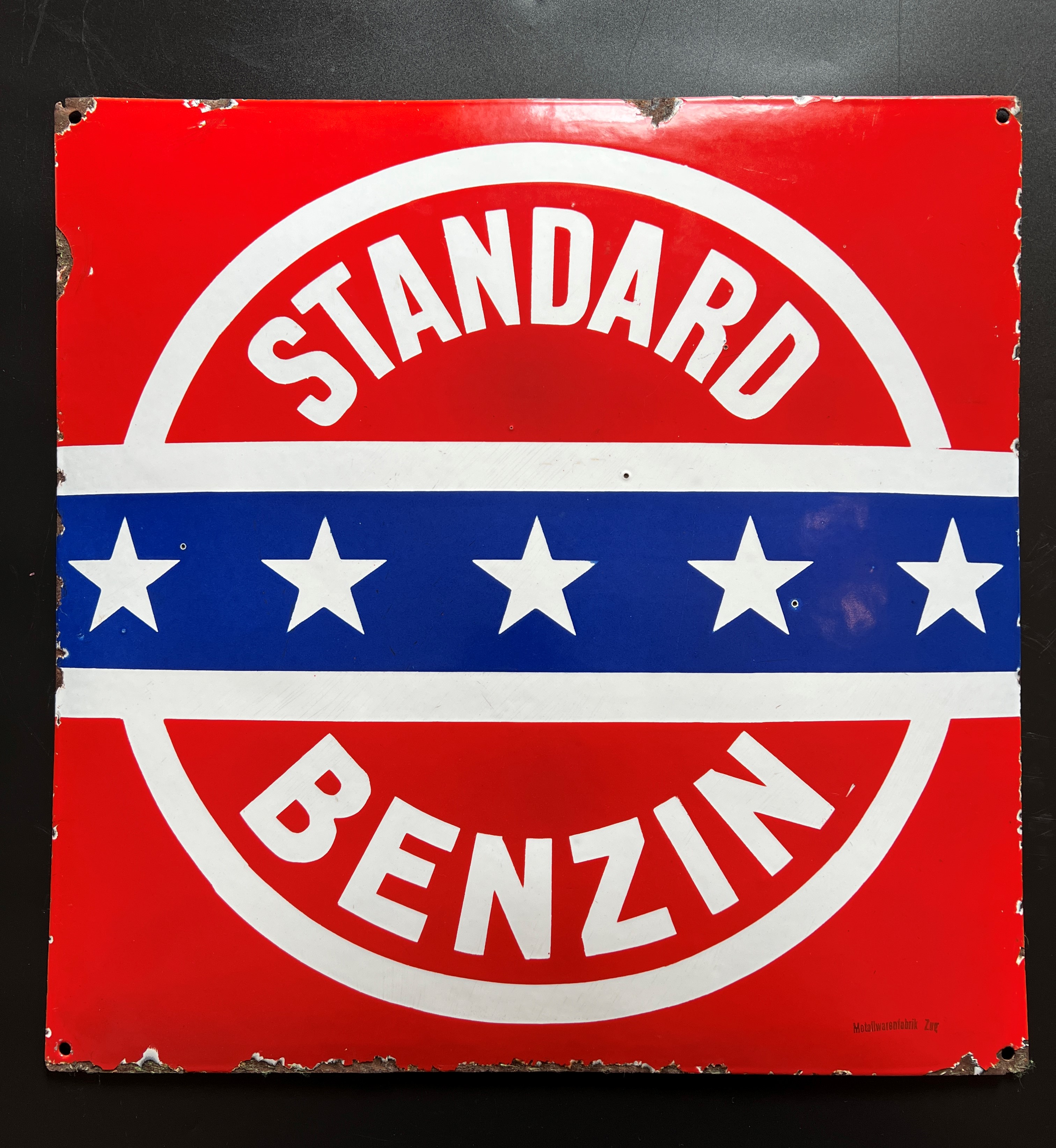 Altes Emailschild Standard Benzin Schweiz um 1940