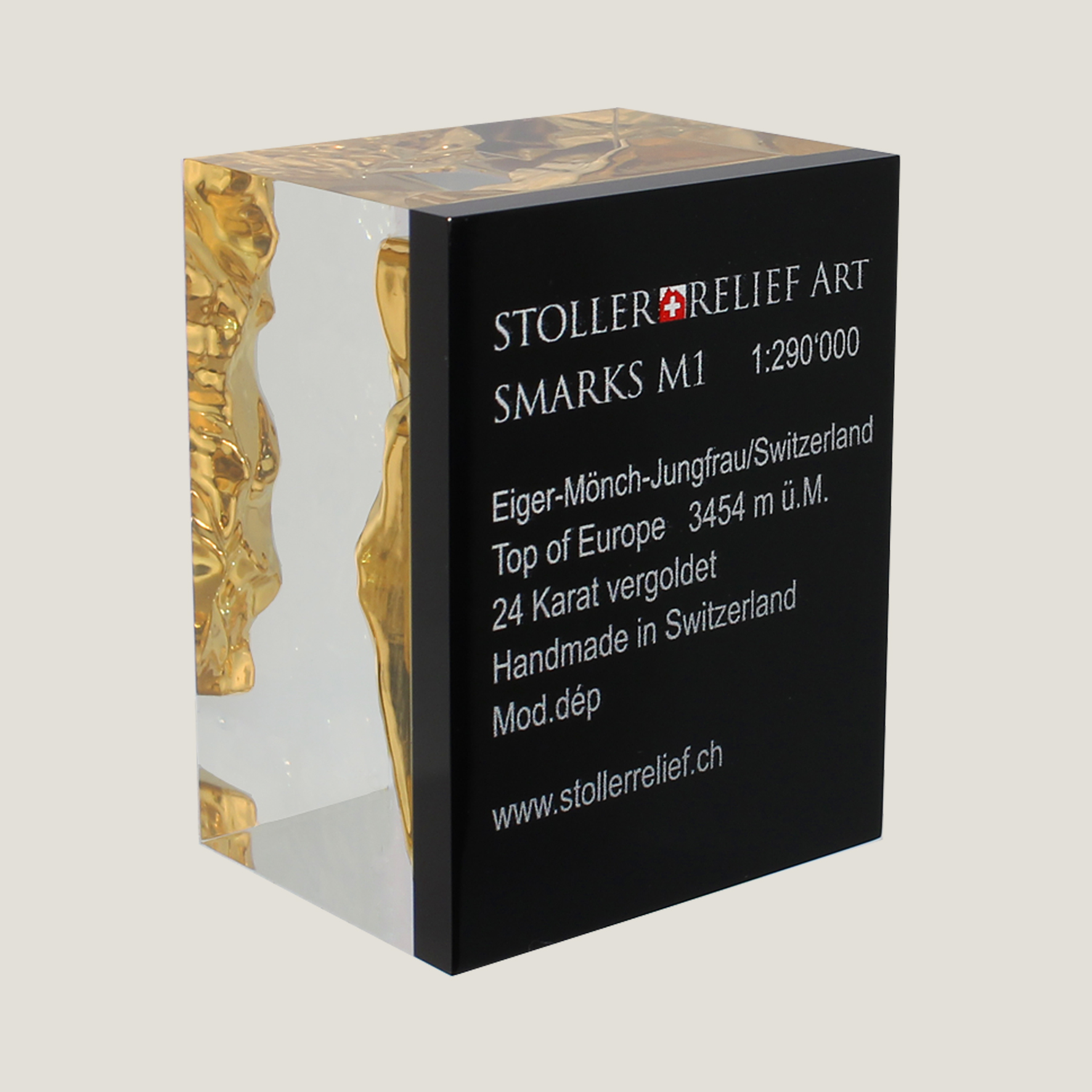 Eiger-Mönch-Jungfrau mini,  24k vergoldetes 3D Bergmodell SMARKS® M1