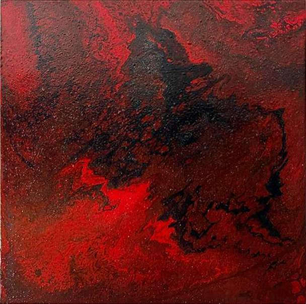 Abstract painting red pouring - Peinture abstraite pouring rouge