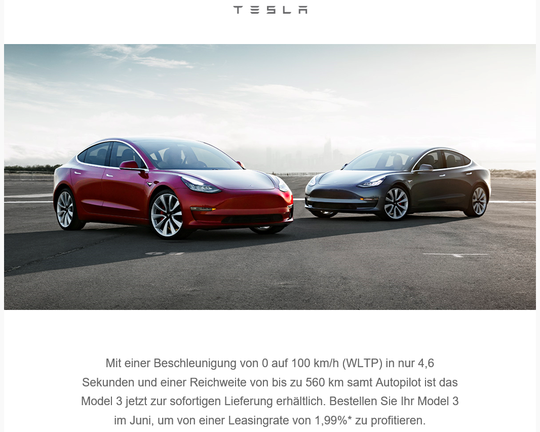 TESLA Model 3 im Juni bestellen und von 1.99% Leasing profitieren! (TESLA Newsletter Schweiz)