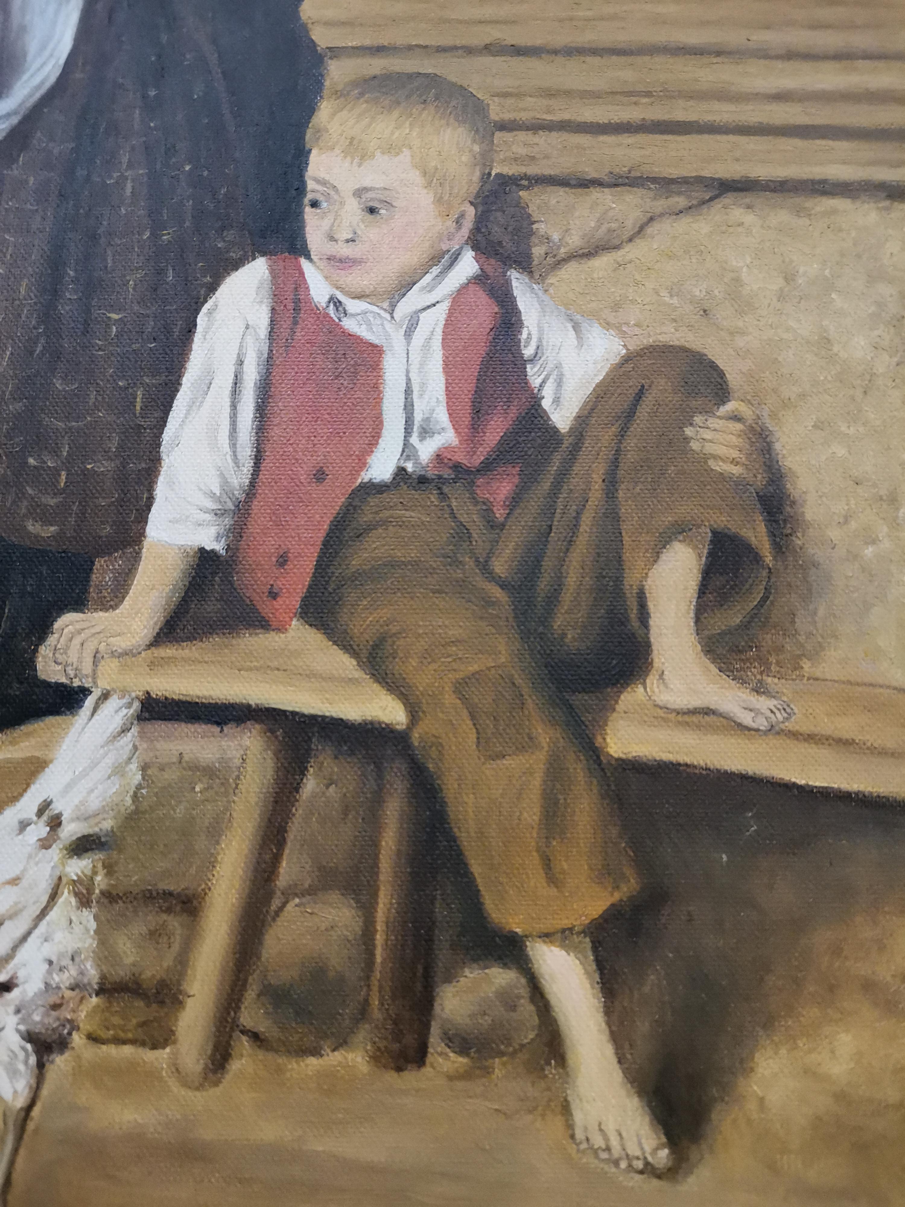 Albert Anker / Mädchen Hühner fütternd