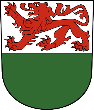 Das Wappen von Kesswil: ein roter Löwe auf weissem Hintergrund