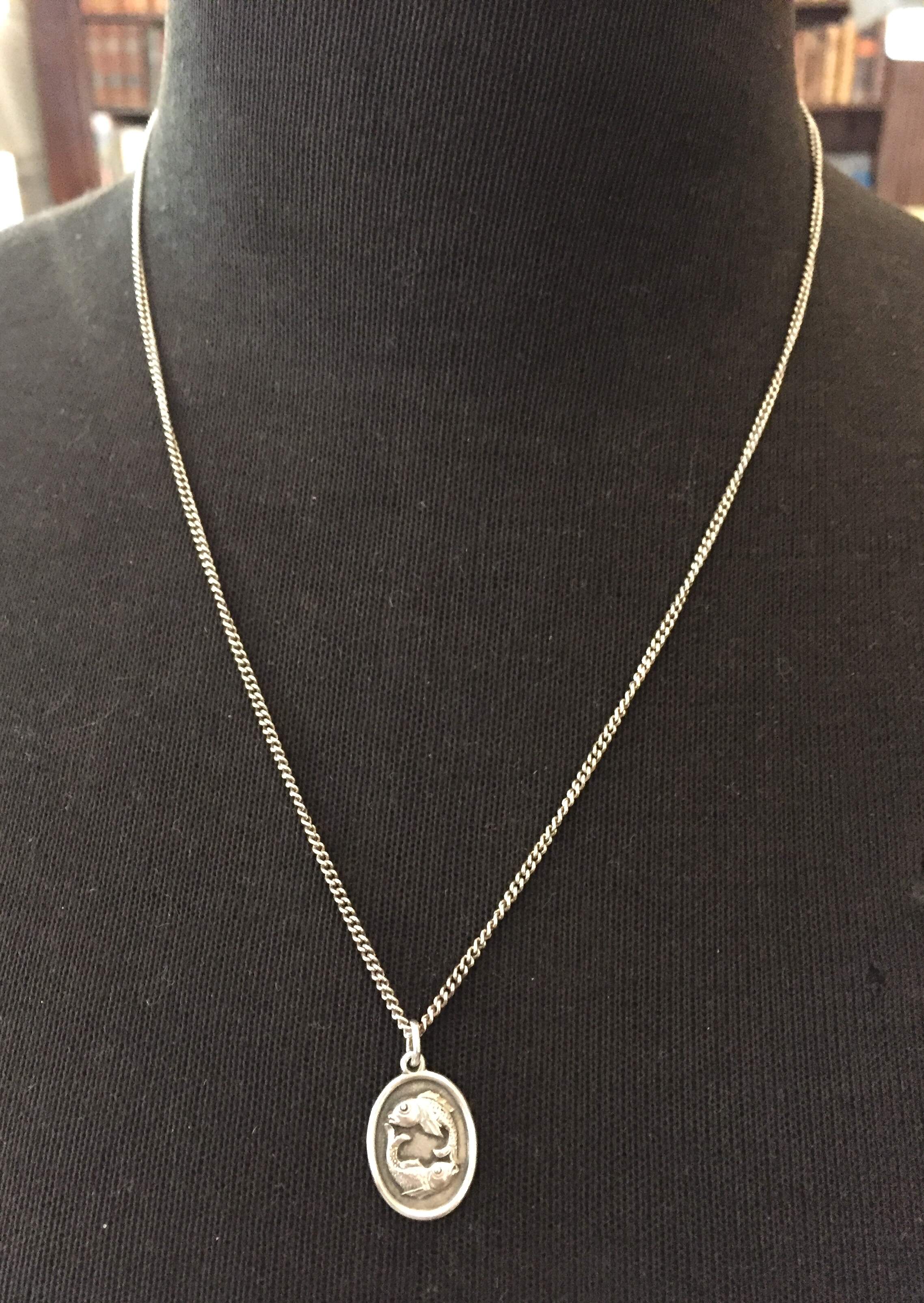 Silber (800er) Halskette mit Sternzeichen Anhänger Fisch