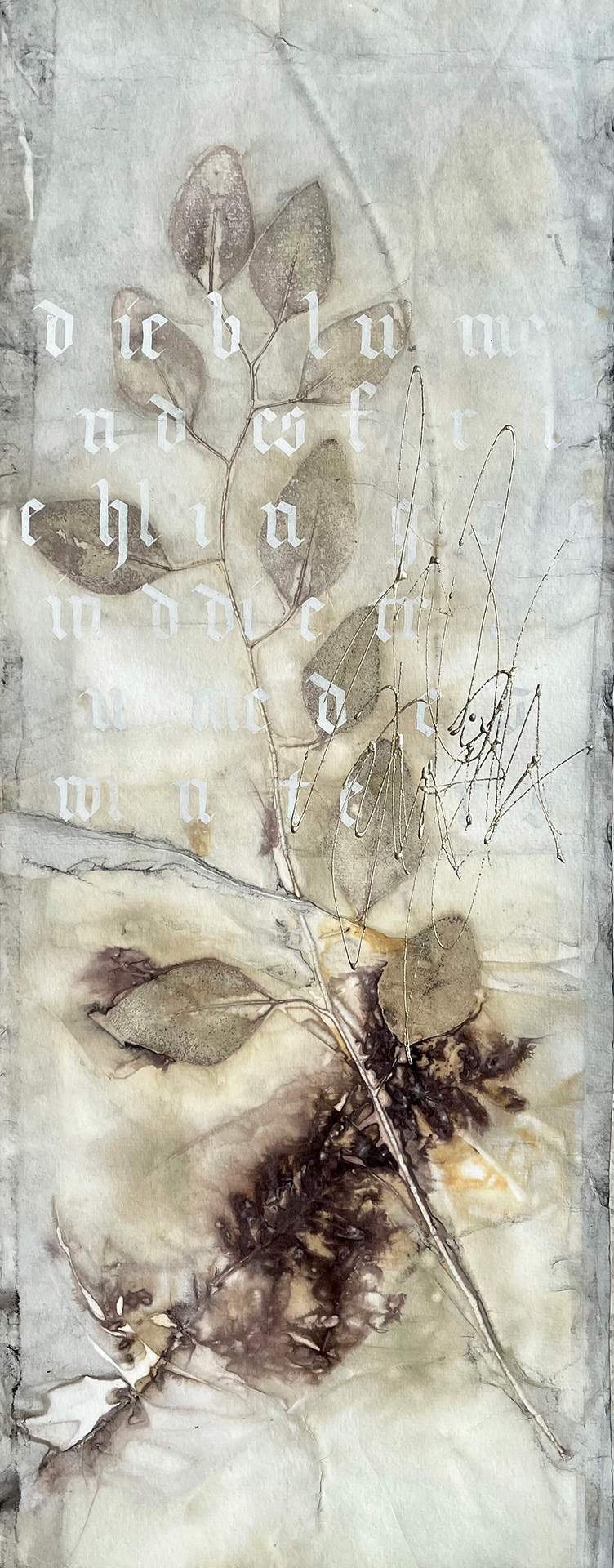 Ecoprint auf Papier mit Gouache und  Acryl, 25 x 64 cm